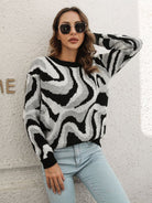 Jacquard Drop-Shoulder Sleeve Sweater - ElegantAlpha®