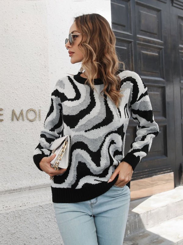 Jacquard Drop-Shoulder Sleeve Sweater - ElegantAlpha®