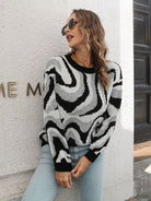 Jacquard Drop-Shoulder Sleeve Sweater - ElegantAlpha®