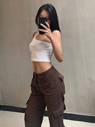 Panneled Trendy Low Waisted Cargo Pants With Pockets - ElegantAlpha®