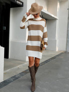 Elegant Block Striped Loose Fit Sweater Dress - ElegantAlpha®