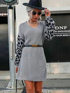 Loose Relax Leopard Sleeve Print Sweater Dress - ElegantAlpha®