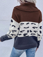 Cowl Neck Sweater With Colorblock Print - ElegantAlpha®