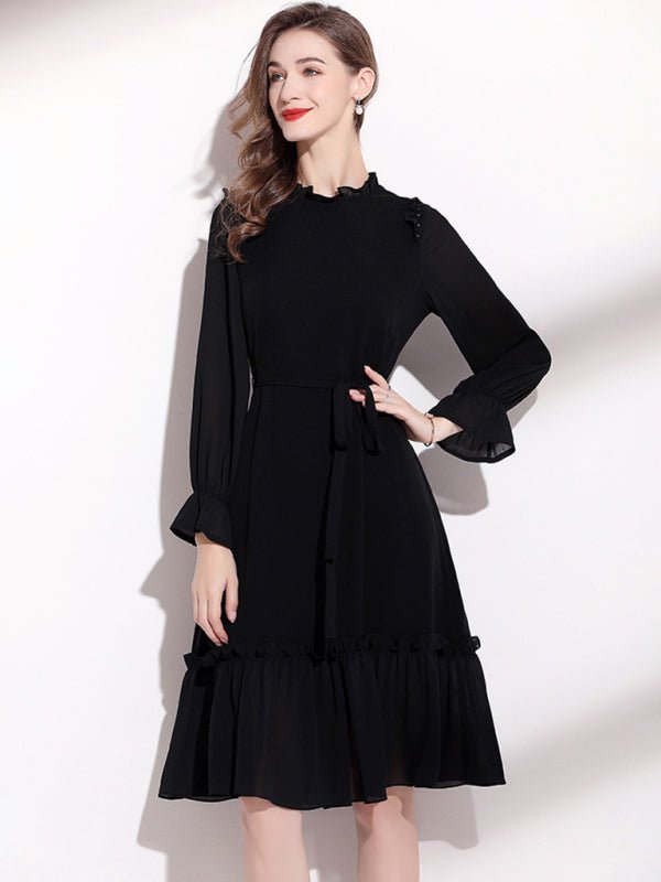 Ruffle Neckline With Bell Style Sleeves Dress - ElegantAlpha®