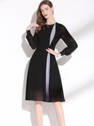 A line Dress With Sheer Sleeves And Vertical Contrast Strip - ElegantAlpha®