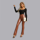 Pull-on Style High Rise Faux Leather Pants With Slits - ElegantAlpha®