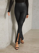 Pull-on Style High Rise Faux Leather Pants With Slits - ElegantAlpha®