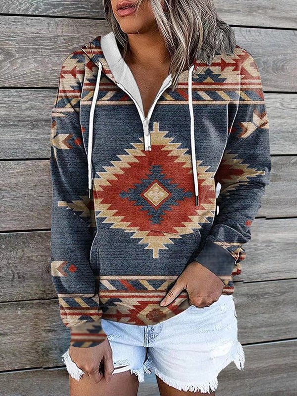 Bohemian Style Quarter Zip Hoodie - ElegantAlpha®