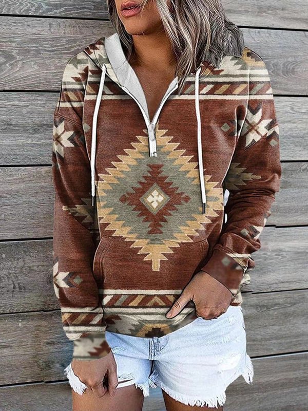 Bohemian Style Quarter Zip Hoodie - ElegantAlpha®