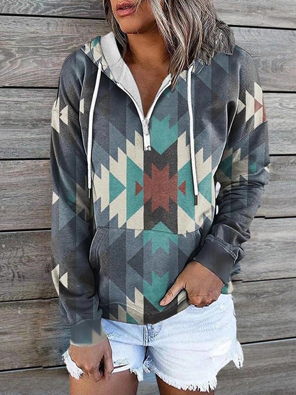 Bohemian Style Quarter Zip Hoodie - ElegantAlpha®