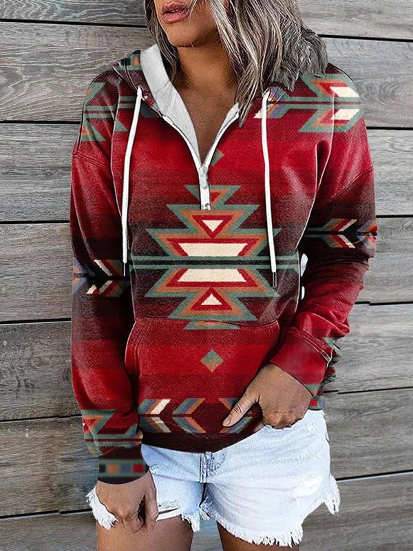 Bohemian Style Quarter Zip Hoodie - ElegantAlpha®