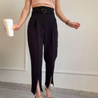 Dramatic Front Pleated Solid Color High Cut Trousers - ElegantAlpha®