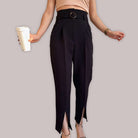 Dramatic Front Pleated Solid Color High Cut Trousers - ElegantAlpha®