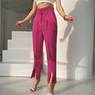 Dramatic Front Pleated Solid Color High Cut Trousers - ElegantAlpha®