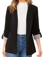 Roll Up Strip Print Sleeve Open Front Blazer - ElegantAlpha®