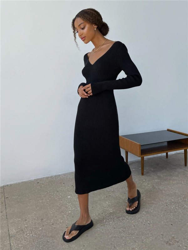 Slim long-sleeved knitted dress - ElegantAlpha®