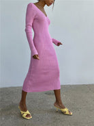 Slim long-sleeved knitted dress - ElegantAlpha®