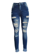 Rip Distressed Lined With Plaid Print Curvy Fit Skinny Jeans - ElegantAlpha®