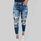 Rip Distressed Lined With Plaid Print Curvy Fit Skinny Jeans - ElegantAlpha®