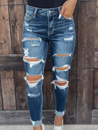 Rip Distressed Lined With Plaid Print Curvy Fit Skinny Jeans - ElegantAlpha®