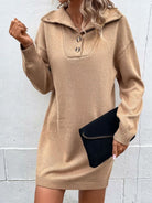 Envelope Button Neck Sheath Sweater Dress - ElegantAlpha®