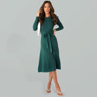 Crew Neck Ruffle Cable Knit Sweater Midi Dress - ElegantAlpha®