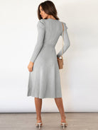 Crew Neck Ruffle Cable Knit Sweater Midi Dress - ElegantAlpha®