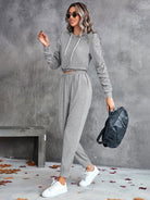 Solid color casual pleated hooded long-sleeved suit - ElegantAlpha®