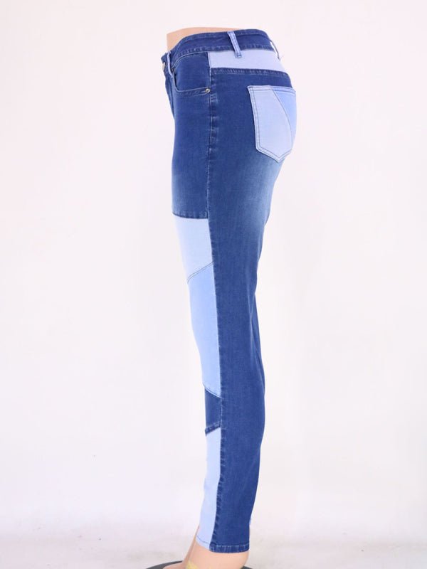 High Waist Colorblock Skinny Jeans - ElegantAlpha®