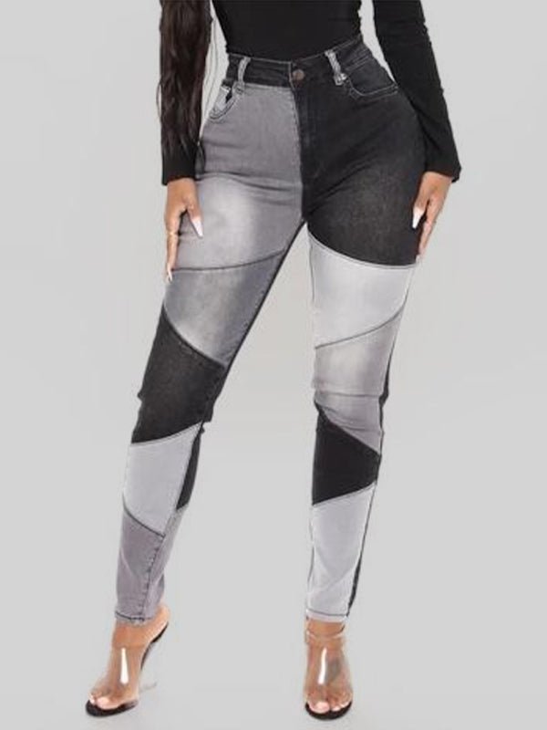 High Waist Colorblock Skinny Jeans - ElegantAlpha®