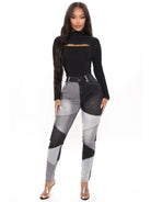 High Waist Colorblock Skinny Jeans - ElegantAlpha®