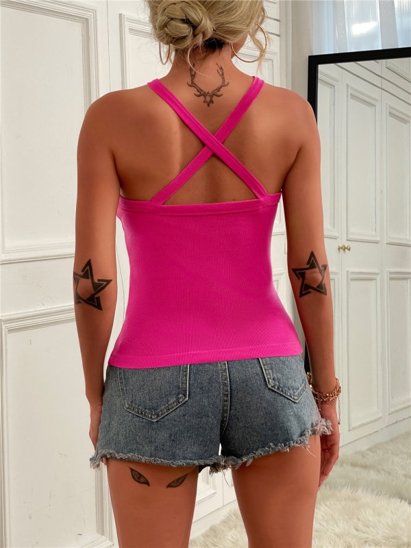 Solid Color Cross Neck Tank Top - ElegantAlpha®