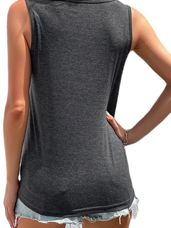 Solid Color Button Knot Crewneck Tank Top - ElegantAlpha®