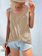 Solid Color Button Knot Crewneck Tank Top - ElegantAlpha®