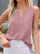 Solid Color Lace Up Waffle Knit Tank Top - ElegantAlpha®