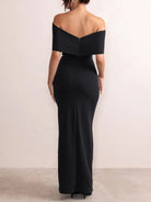 Off-the-shoulder Ruffle Slit Maxi Dress - ElegantAlpha®