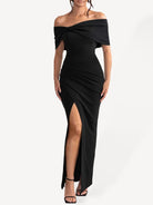 Off-the-shoulder Ruffle Slit Maxi Dress - ElegantAlpha®