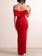 Off-the-shoulder Ruffle Slit Maxi Dress - ElegantAlpha®