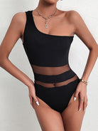 Solid Color One-shoulder Mesh Lace Bodysuit - ElegantAlpha®