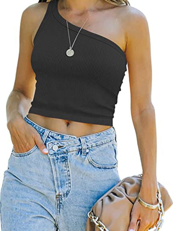 Solid Color One-shoulder Crop Top - ElegantAlpha®