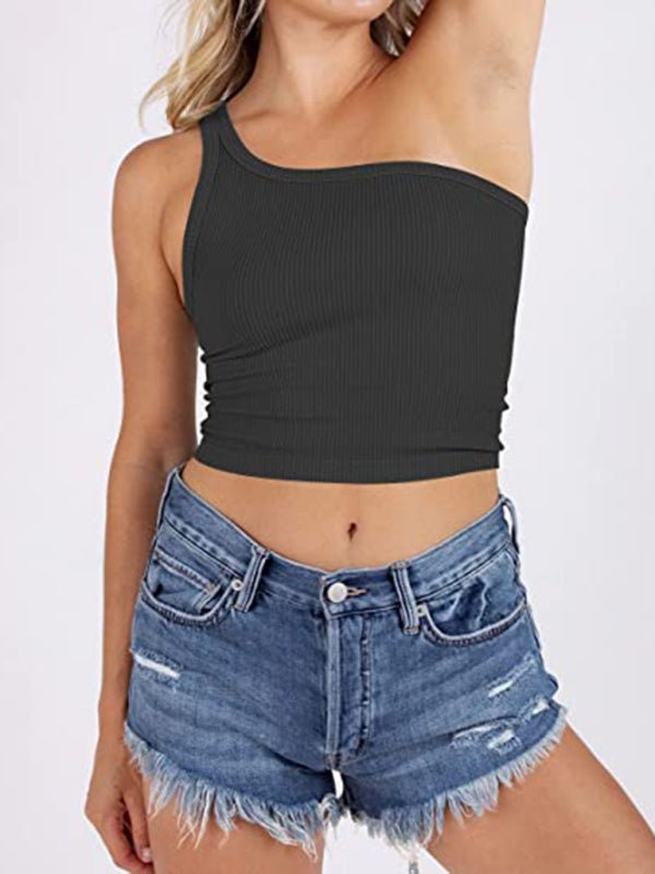 Solid Color One-shoulder Crop Top - ElegantAlpha®