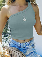 Solid Color One-shoulder Crop Top - ElegantAlpha®