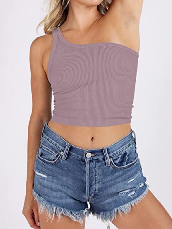 Solid Color One-shoulder Crop Top - ElegantAlpha®