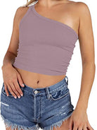 Solid Color One-shoulder Crop Top - ElegantAlpha®