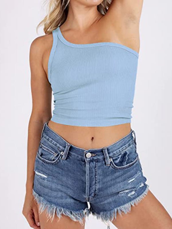 Solid Color One-shoulder Crop Top - ElegantAlpha®