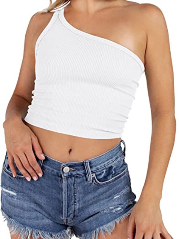 Solid Color One-shoulder Crop Top - ElegantAlpha®