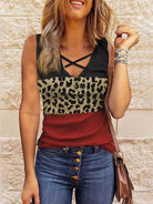 Leopard stitching V-neck top - ElegantAlpha®