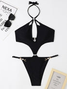 Cut-out Pearl Chain Halter Swimwear - ElegantAlpha®