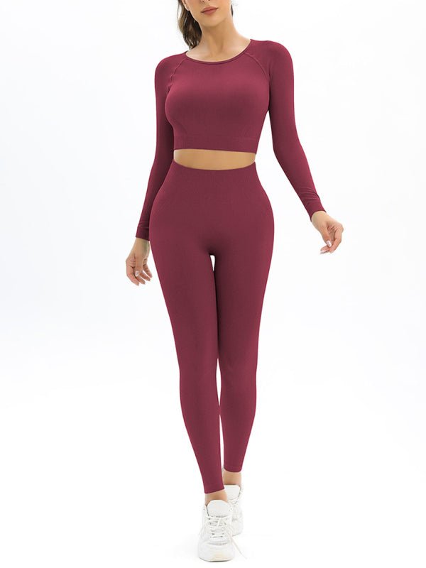 Body-fitting elastic long-sleeved sports two-piece suit - ElegantAlpha®