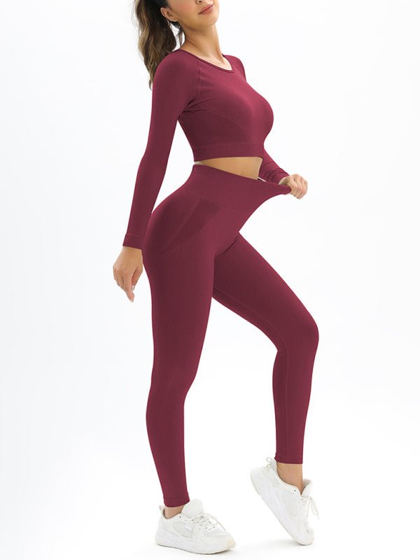 Body-fitting elastic long-sleeved sports two-piece suit - ElegantAlpha®